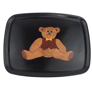 Vintage MCM Couroc Monterey 12.5" X 9.5" Teddy Bear Black Inlaid Serving Tray